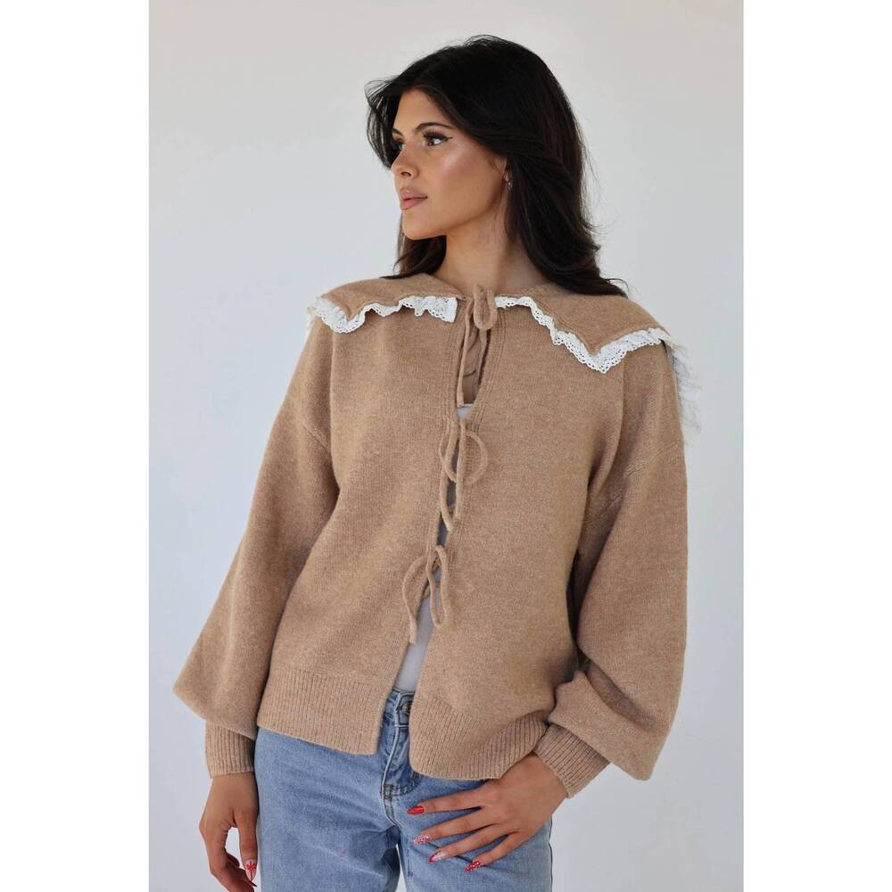 NEW KLESIS eliza lace collar oversized cardigan in brown